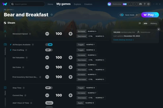 Bear and Breakfast cheats screenshot