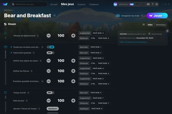Capture d'écran de triches de Bear and Breakfast