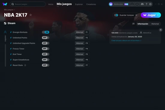 captura de pantalla de las trampas de NBA 2K17