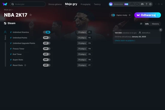 cheaty NBA 2K17 zrzut ekranu
