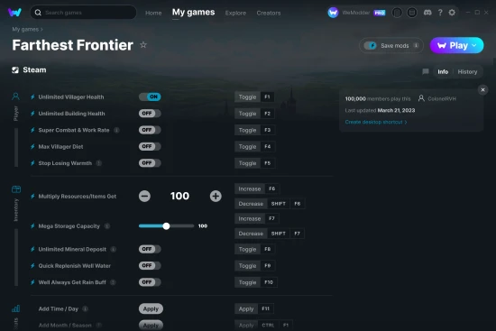 Farthest Frontier cheats screenshot