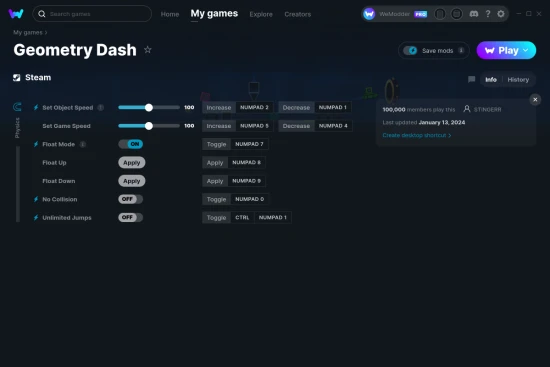 Geometry Dash cheats screenshot