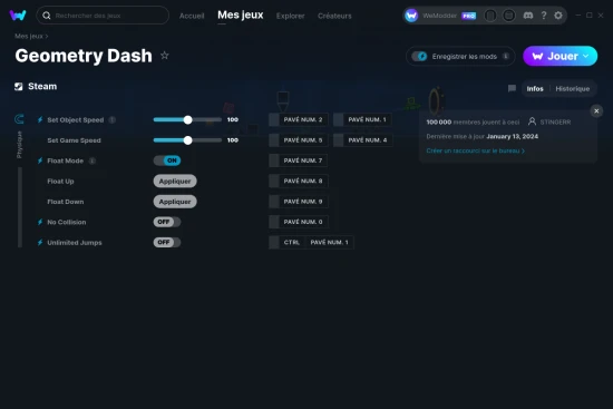 Capture d'écran de triches de Geometry Dash
