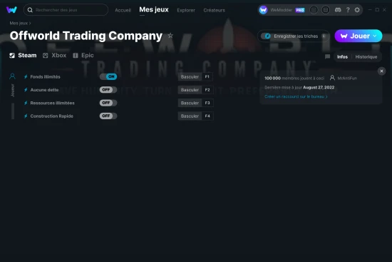 Capture d'écran de triches de Offworld Trading Company