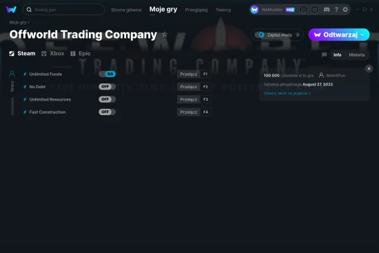 cheaty Offworld Trading Company zrzut ekranu