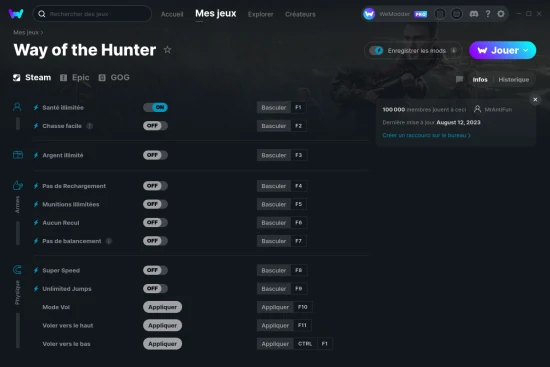 Capture d'écran de triches de Way of the Hunter