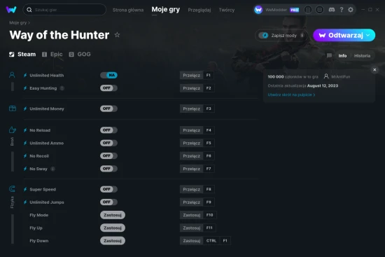 cheaty Way of the Hunter zrzut ekranu