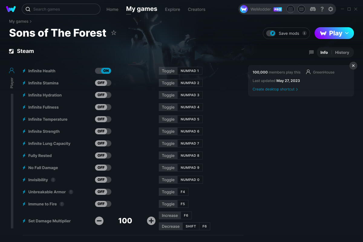 Sons of The Forest Cheats and Trainer for Steam Trainers WeMod