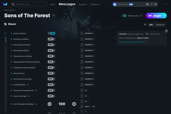 Captura de tela de cheats do Sons of The Forest