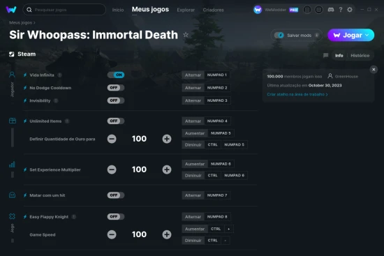Captura de tela de cheats do Sir Whoopass: Immortal Death