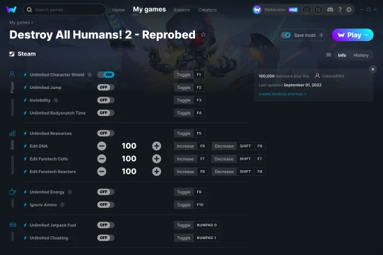 Destroy All Humans! 2 - Reprobed cheats screenshot