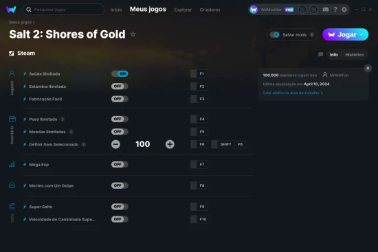 Captura de tela de cheats do Salt 2: Shores of Gold