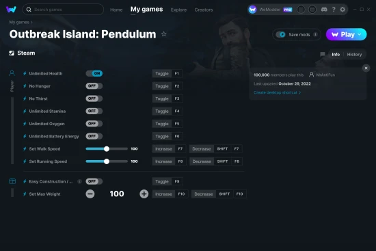 Outbreak Island: Pendulum cheats screenshot
