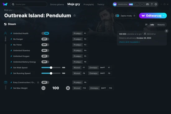cheaty Outbreak Island: Pendulum zrzut ekranu