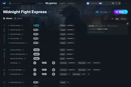 Midnight Fight Express cheats screenshot