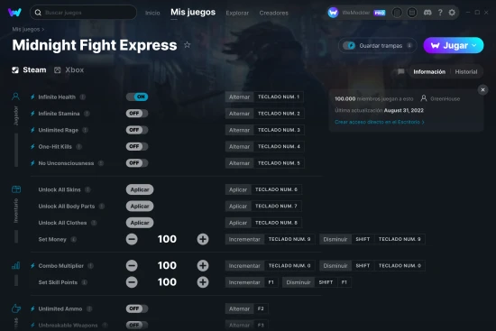 captura de pantalla de las trampas de Midnight Fight Express
