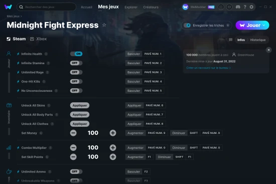 Capture d'écran de triches de Midnight Fight Express