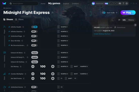 Midnight Fight Express cheats screenshot
