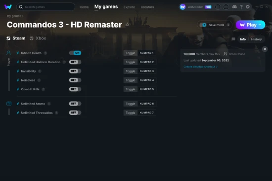 Commandos 3 - HD Remaster cheats screenshot