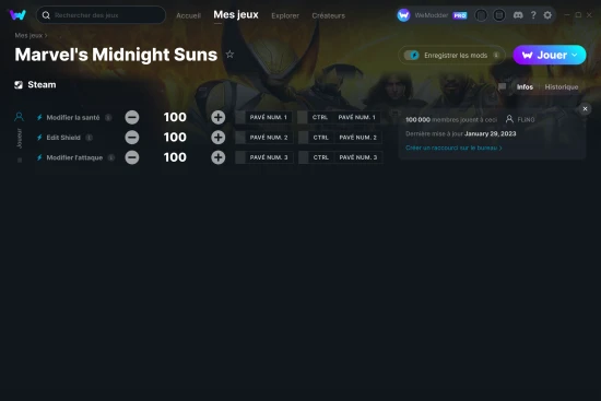 Capture d'écran de triches de Marvel's Midnight Suns