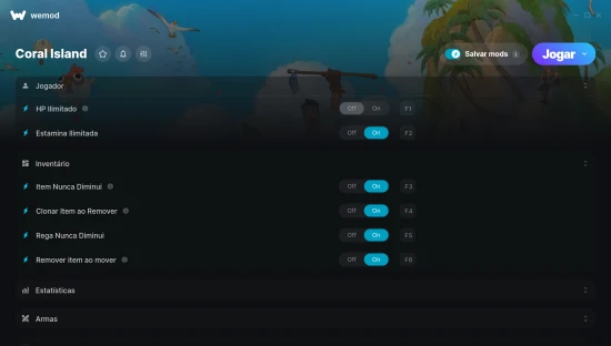 Captura de tela de cheats do Coral Island