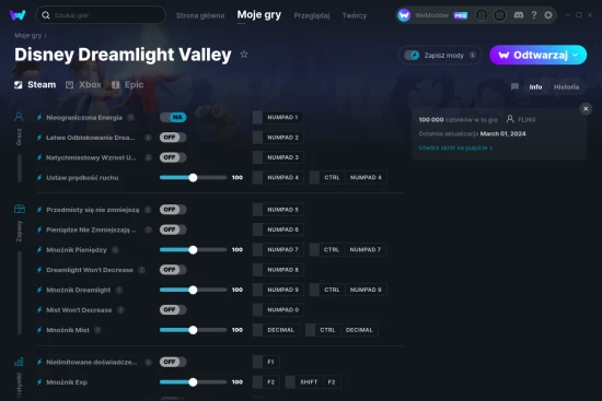 cheaty Disney Dreamlight Valley zrzut ekranu