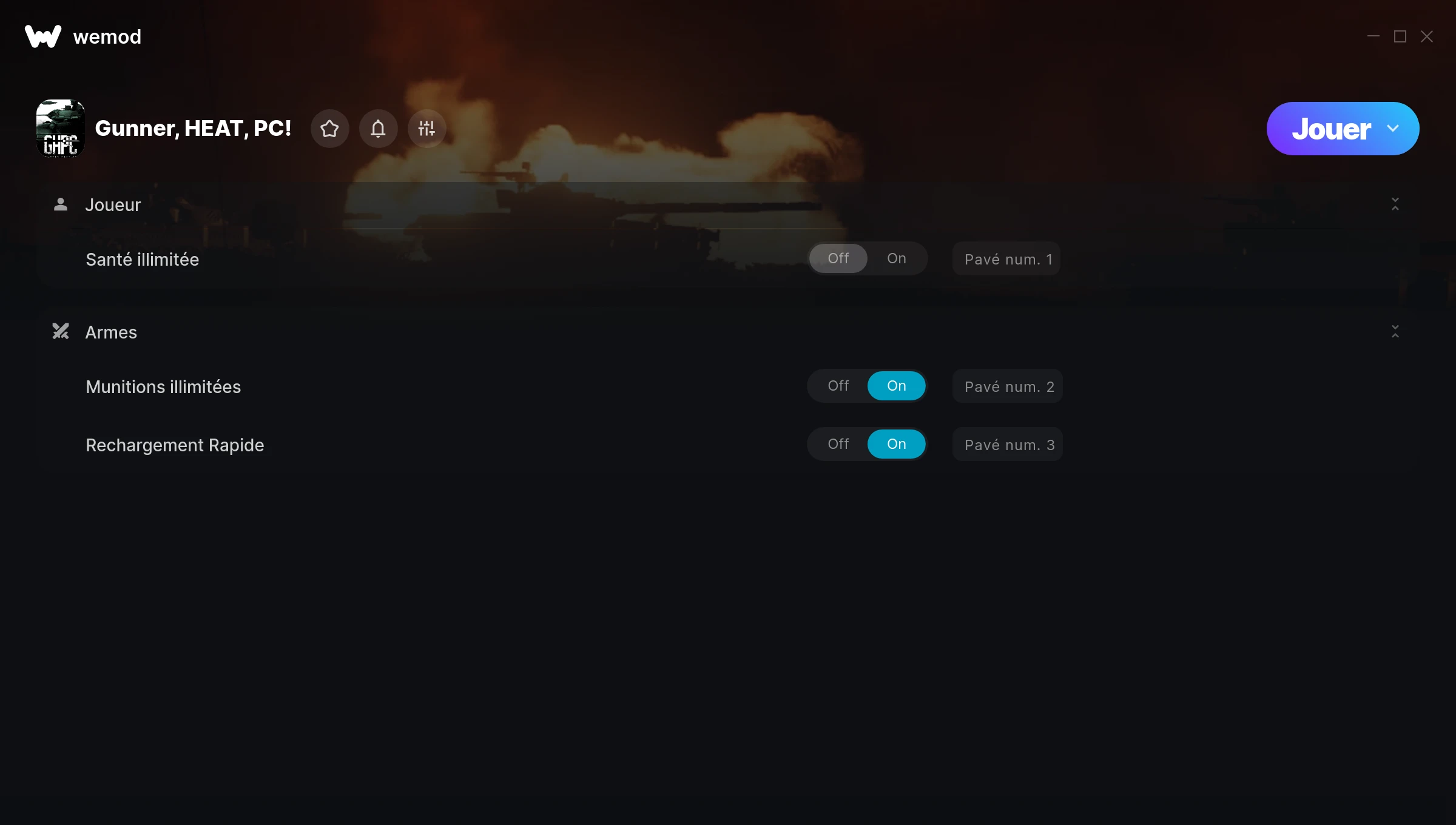 Capture d’écran des cheats pour Gunner, HEAT, PC!