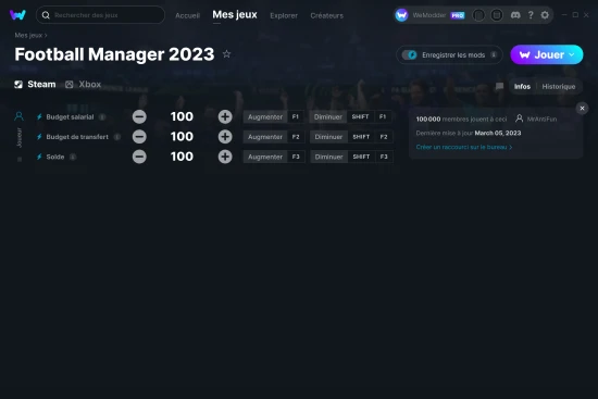 Capture d'écran de triches de Football Manager 2023