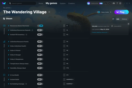 The Wandering Village cheats screenshot