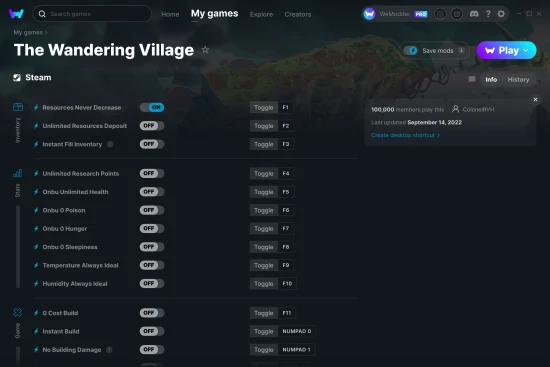 The Wandering Village cheats screenshot