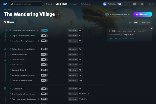 Capture d'écran de triches de The Wandering Village