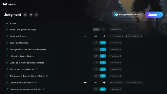 Capture d’écran des cheats pour Judgment