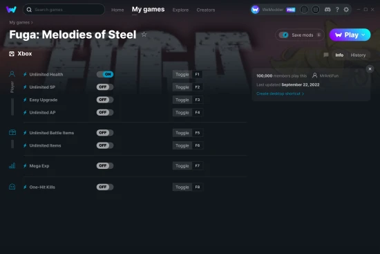 Fuga: Melodies of Steel cheats screenshot