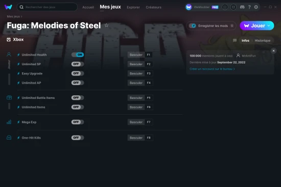 Capture d'écran de triches de Fuga: Melodies of Steel