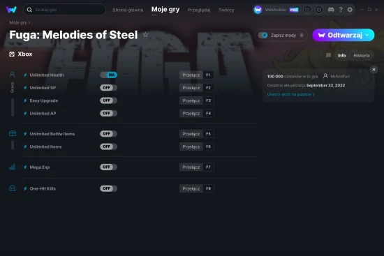 cheaty Fuga: Melodies of Steel zrzut ekranu