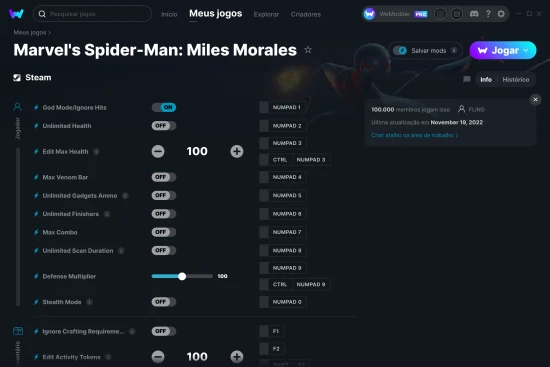 Captura de tela de cheats do Marvel's Spider-Man: Miles Morales