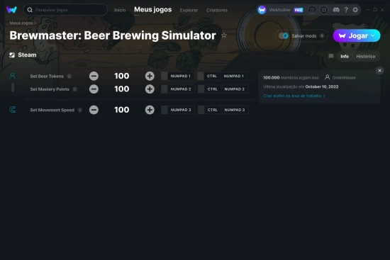 Captura de tela de cheats do Brewmaster: Beer Brewing Simulator