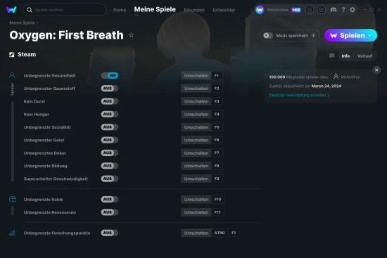 Oxygen: First Breath Cheats Screenshot