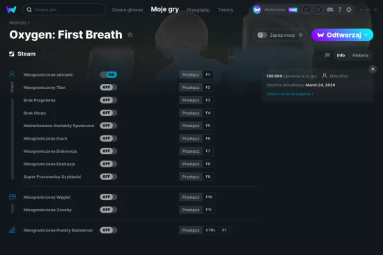 cheaty Oxygen: First Breath zrzut ekranu