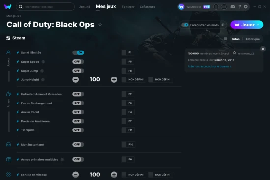 Capture d'écran de triches de Call of Duty: Black Ops
