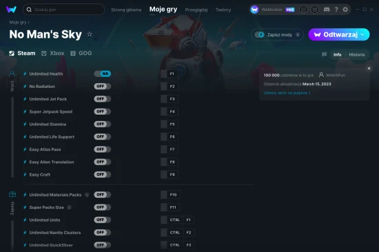 cheaty No Man's Sky zrzut ekranu