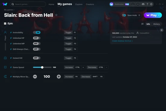 Slain: Back from Hell cheats screenshot