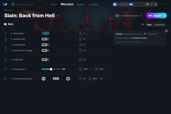 Capture d'écran de triches de Slain: Back from Hell
