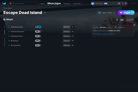 Captura de tela de cheats do Escape Dead Island