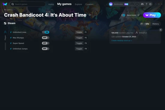 Crash Bandicoot 4: It's About Time cheats screenshot