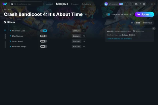 Capture d'écran de triches de Crash Bandicoot 4: It's About Time