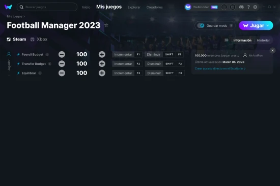 captura de pantalla de las trampas de Football Manager 2023