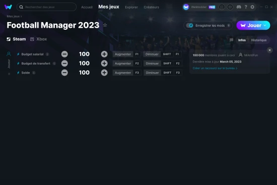 Capture d'écran de triches de Football Manager 2023