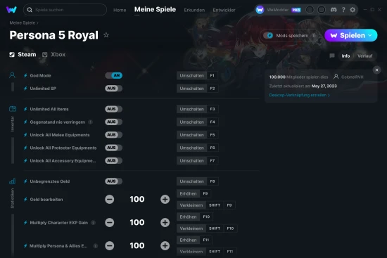 Persona 5 Royal Cheats Screenshot