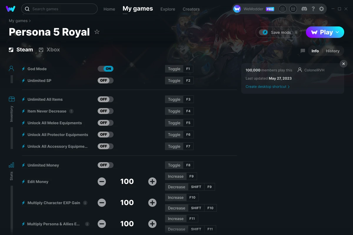 Persona 5 Royal Trainer +37 Mods (God Mode, Edit Money, Instant Kill, Edit  Stats, & 33 More) 